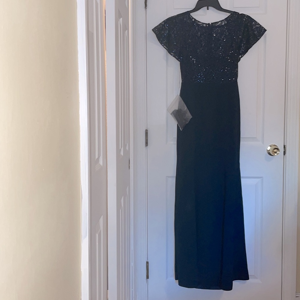 Jenny Packham Navy Embellished Lace Trumpet Dress